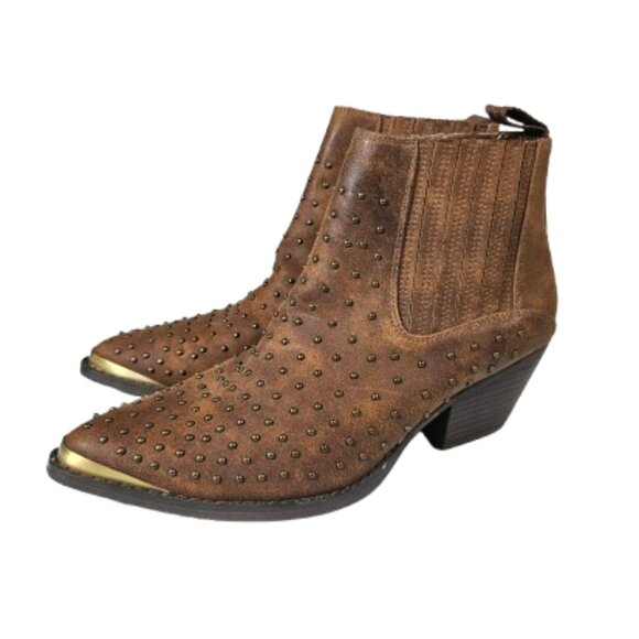 Very Volatile Los Angeles Brown Studded Booties Women's Size 10 Western - Picture 1 of 12